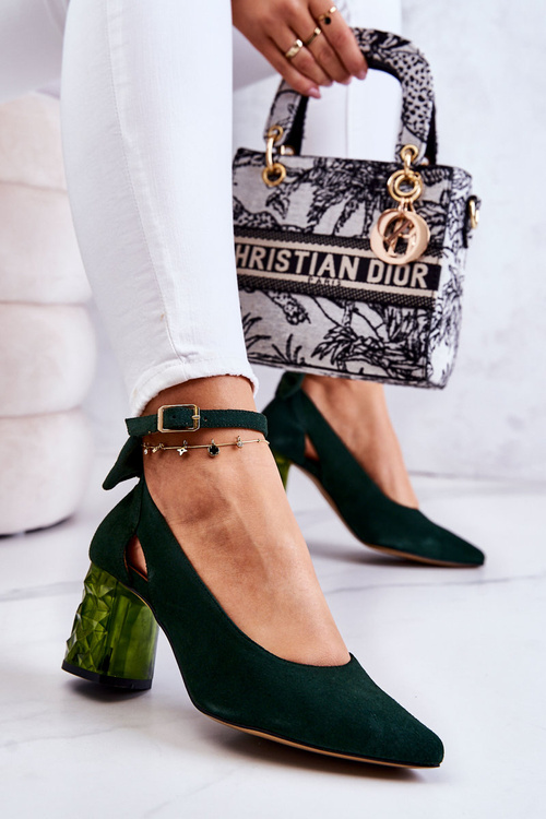 Suede Pumps With A Bow Maciejka 05059-09 Dark green