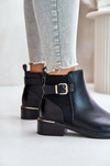 Women's Ankle Boots on Low Heels Insulated with Golden Buckle Black Inomira