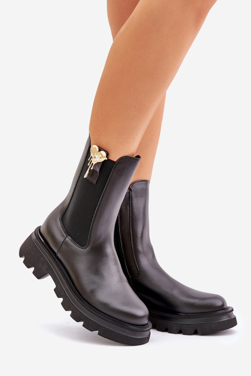 Leather Chelsea Boots with Decoration CheBello 4537 Black
