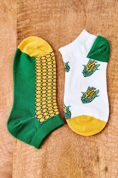 Mismatched Socks With Corn White-Green