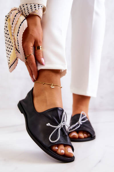 Baleriny Skórzane Damskie Czarne Nicole 2660/001