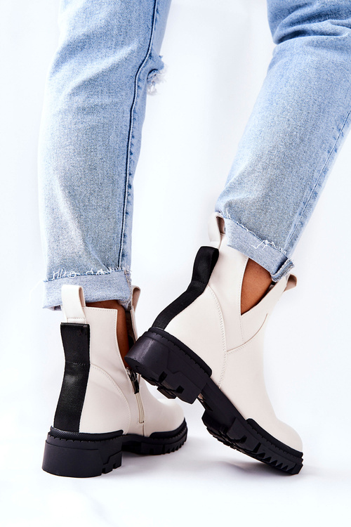 Booties With Cut-Out Detail Zip-up Boots White Corano
