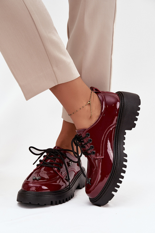 Patent Leather Leather Women's Loafers with Buckles Artiker 57C0336 Burgundy