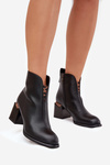 Damskie Botki Z Naturalnej Skóry Słupek Czarne  Vinceza 66811