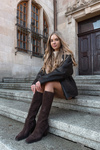 Suede Knee High Boots With Zip Chocolate Lissara