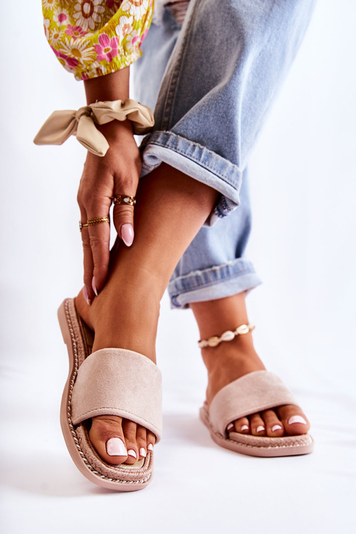 Suede Women's Slippers Beige Green