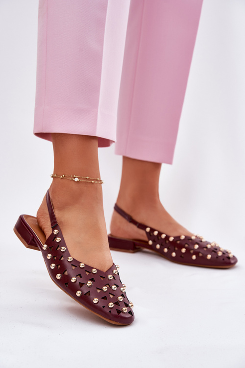 Embellished Ballet Flats On Flat Heel Burgundy Nilarisela