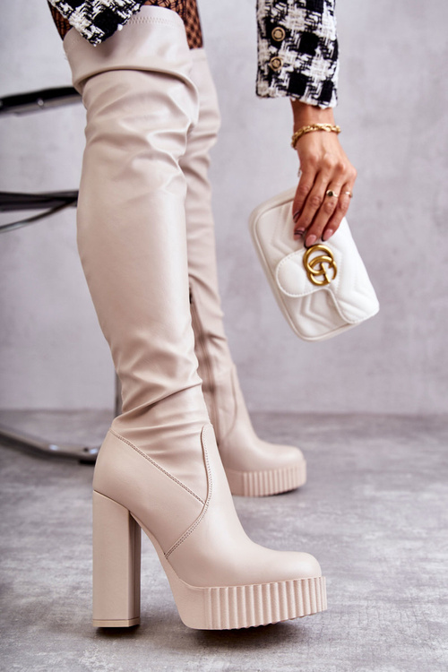 Leather High Boots On Platform Beige Katrina