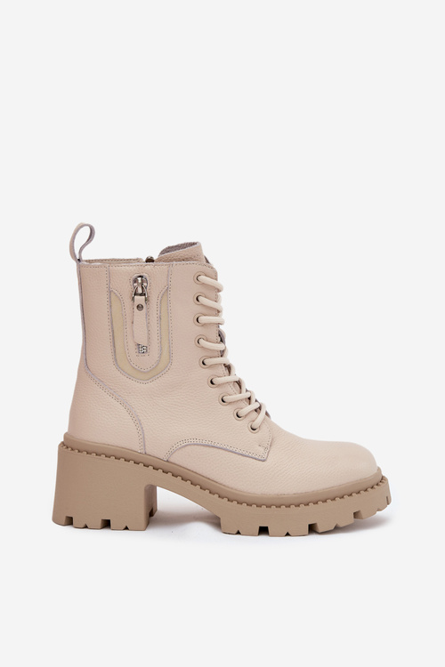 Leather Women's Block Heel Boots With Lining Vinceza 86418 Beige