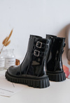 Children's Glossy Boots with Buckles Black Chloraia