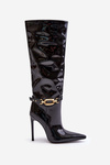 Lacquered Stiletto Boots With Golden Decoration Black Tistaria