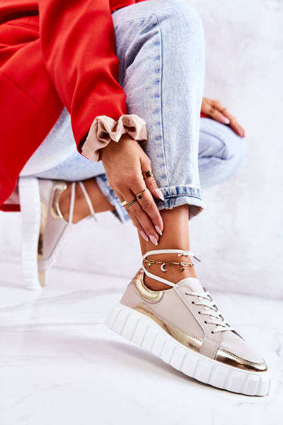 Women's Shoes On The Platform Beige-Gold Noriso