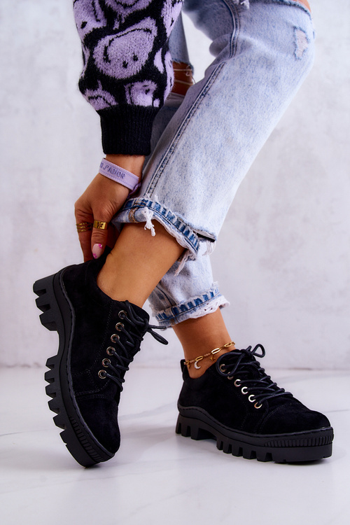 Women's Suede Shoes Tied Black Mayson