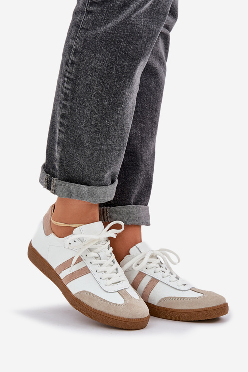 Zazoo N1068 Leather Low Sneakers Women Beige