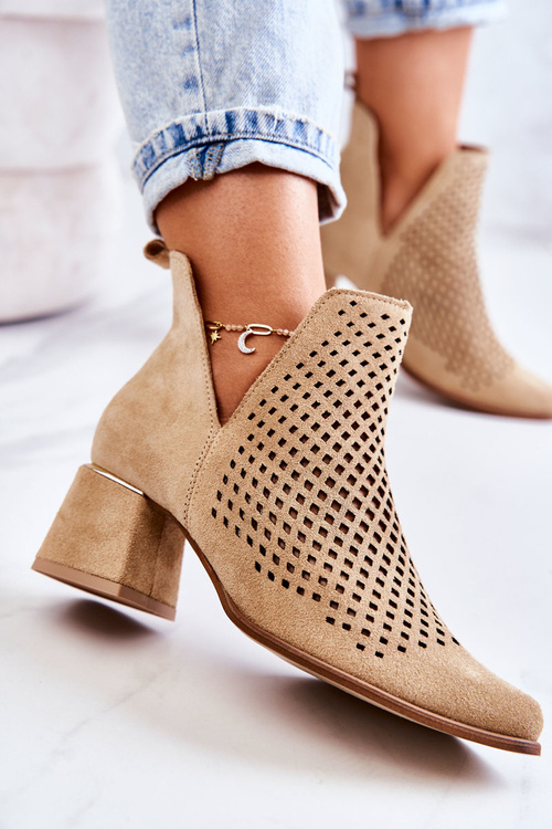 Botki Zamszowe Ażurowe Beżowe Lewski Shoes 3165