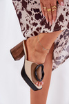 Women's sandals on block heel with buckle dark beige Amuria