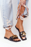 Leather Slippers With A Chain Black French Kiss