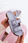 Women's sandals with buckles on cork sole blue Sercele