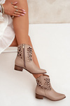 Zazoo 3404 Perforated Cowboy Ankle Boots With Low Heel Leather Dark Beige