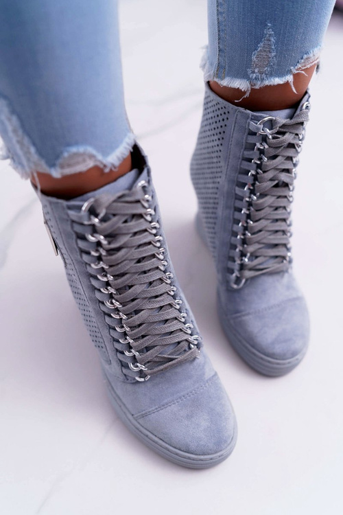 Women's Lu Boo Openwork Suede Sneakers Blue Clamma