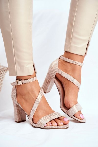 Sandals On A Block Heel Sergio Leone SK870 Beige Animal Pattern