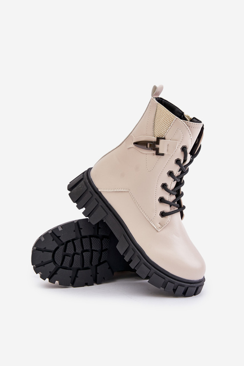 Warm Girls Ankle Boots With Zip And Decoration Beige Zinnirella