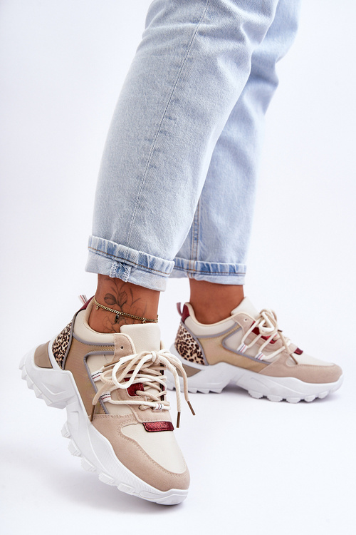 Buty Sportowe Masywna Platforma Beżowe Corena VIVI1038