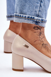 Leather Pumps On A Block Heel Sergio Leone PB178 Pearl Beige