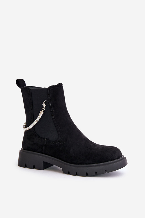 Insulated ankle boots with zipper and decorative strap black Labenne