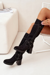 Insulated Women's Heeled Boots With Stitching Black Alessara