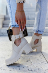 Leather Booties Cut Out Belt Beige Rosanne
