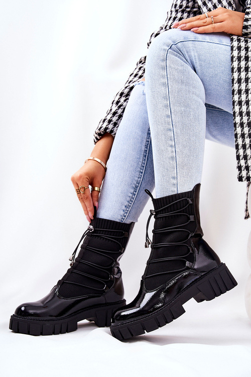 Laquered Worker boots with sock Black Connor