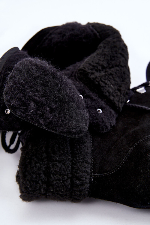 Botki Damskie Zamsz Słupek Czarne Lemar Avely