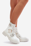 Eco Leather Ankle Boots Workers With Buckles White Serizia