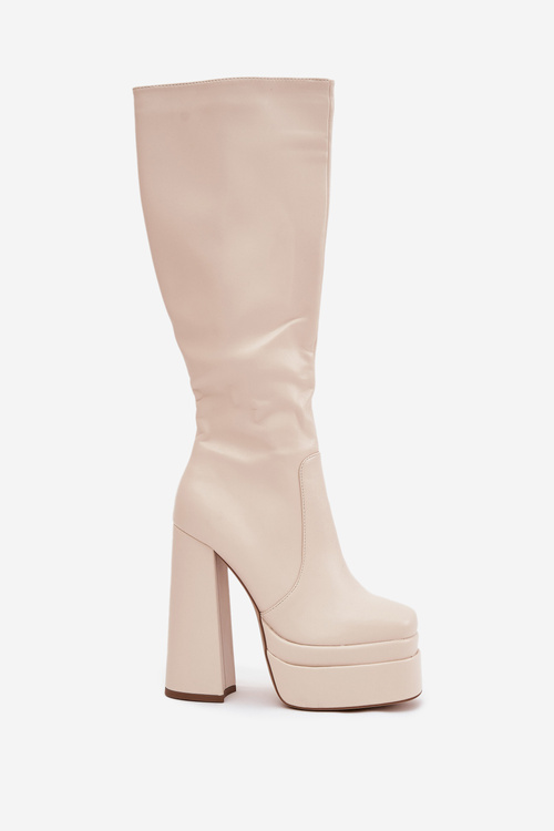Warm women's ankle boots on a heel and platform light beige Lysara