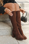 Women's Boots with Stitching on Block Heel Brown Brivana