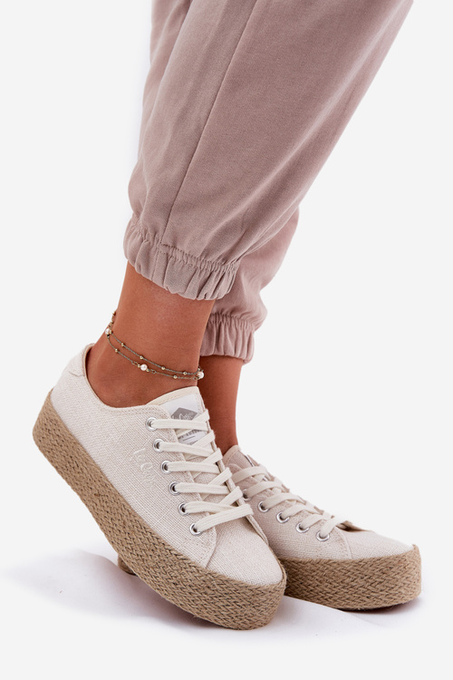 Womens Platform Sneakers With Weaving Lee Cooper LCW-25-02-3284 Light Beige