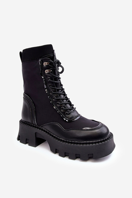 Leather Laced Chunky Boots Women's Black Seloma