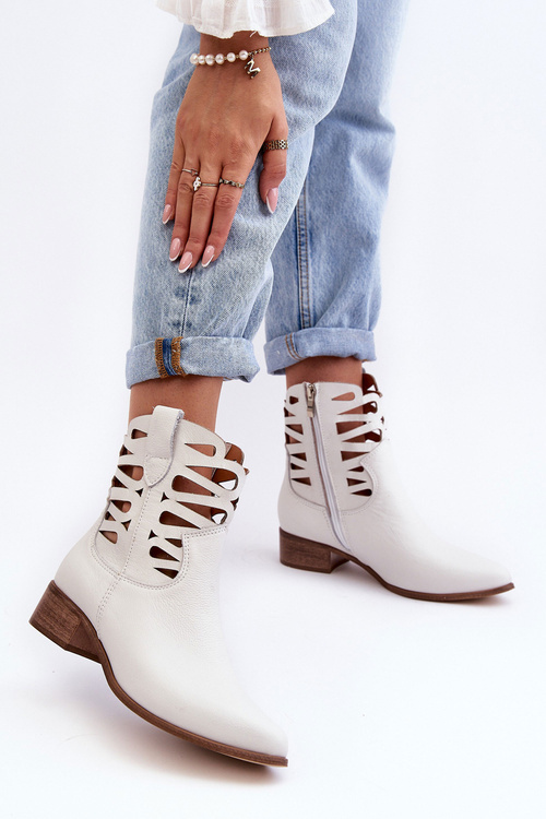 Women's Leather Lace-up Boots White Lewski 3329