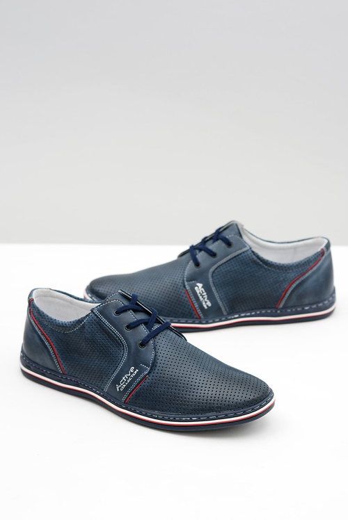 Men's Leather Lace-up Navy Blue Openwork Markos Half Shoes