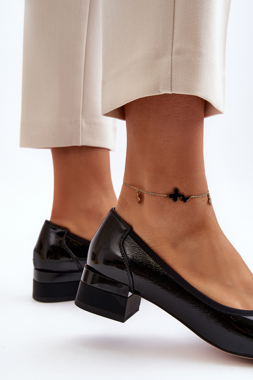 Black Patent Court Shoes with Block Heel Ilvanna