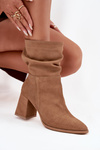 Ankle boots made of natural suede lined with a heel with gathering Zazoo 4216 beige