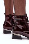 Women's Lace-up Faux Fur Lined Patent Boots Burgundy Achonia 