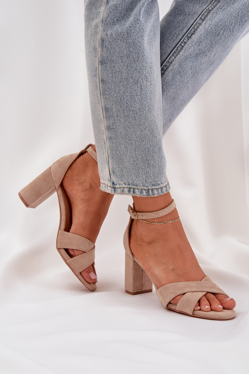 Block Heel Sandals Made Of Eco Suede Beige Saniffia