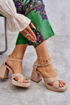 Women's Suede High Heel Sandals Leski Shoes 3221 Beige