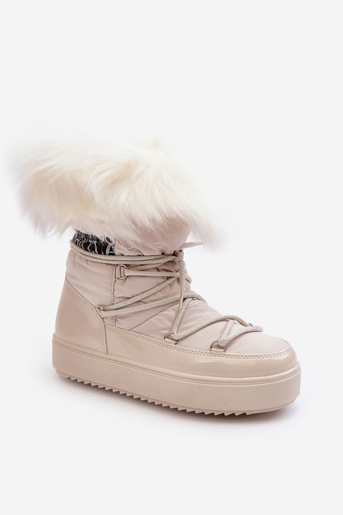 Women's Lace-up Snow Boots Light Beige Santero