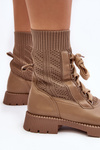 Women's lace-up ankle boots with light beige sock Gentiana