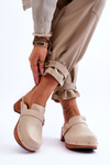 Women's Leather Slippers Clogs Beige Fanett