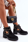 Women's Suede Boots with Decorative Studs Black Bella
