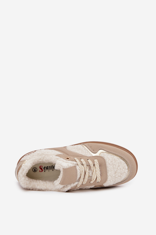 Women's Platform Sneakers with Sheepskin Beige Frelina